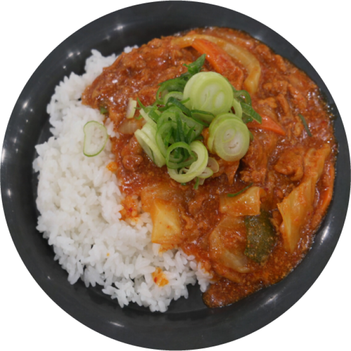 제육덮밥(Rice topped with red pepper pork)