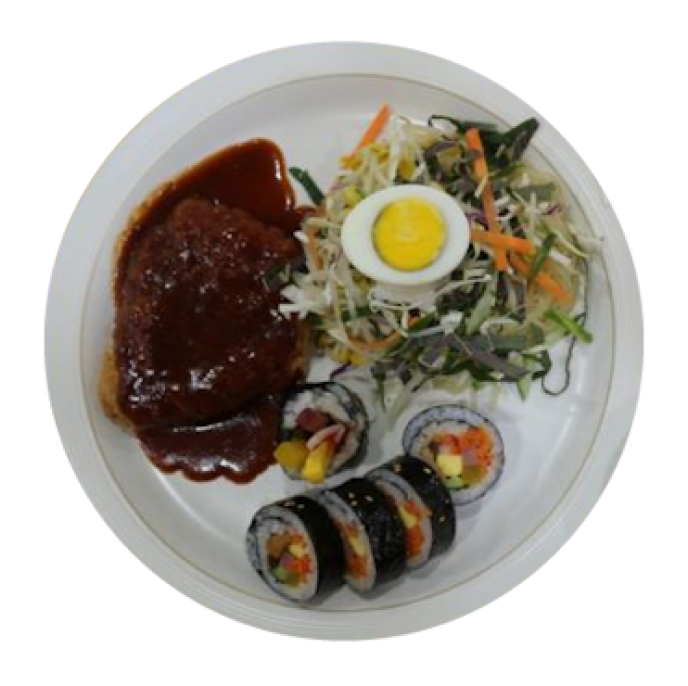 만수르정식(돈가스&쫄면&김밥1/2)(Pork Cutlet&Spicy Chewy Cold Noodles&Kimbab)